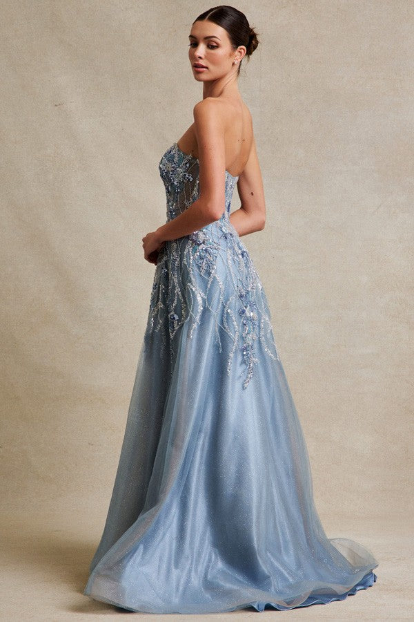 Strapless Sweetheart Embellished Top A Line Dress