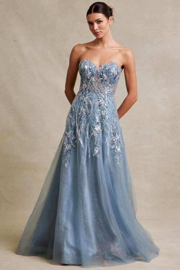 Strapless Sweetheart Embellished Top A Line Dress