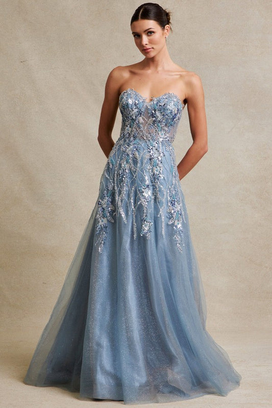 Strapless Sweetheart Embellished Top A Line Dress