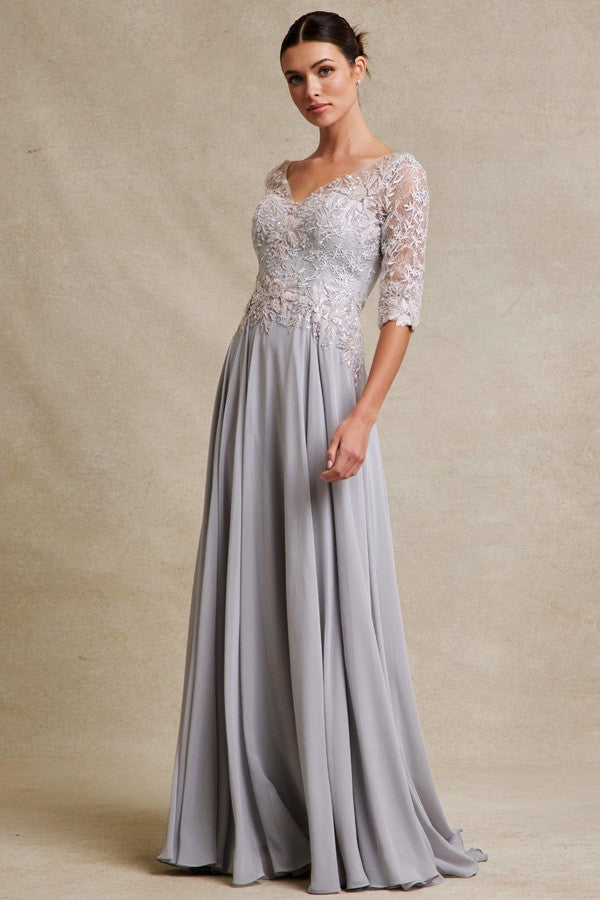 3 Quarter Sleeve Embellished V Neck A Line Mob Dre