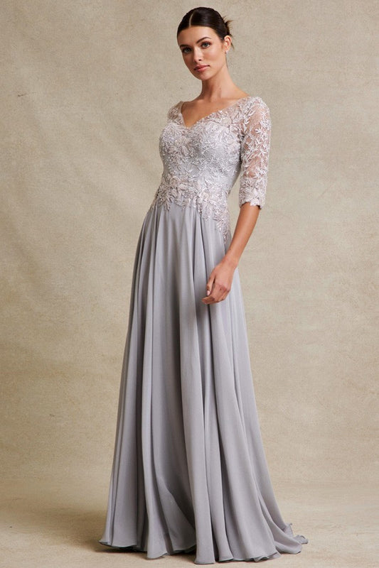 3 Quarter Sleeve Embellished V Neck A Line Mob Dre