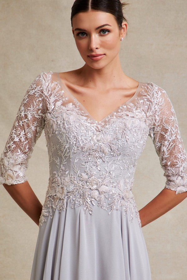 3 Quarter Sleeve Embellished V Neck A Line Mob Dre