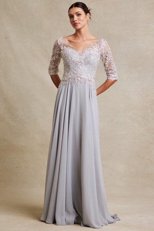 3 Quarter Sleeve Embellished V Neck A Line Mob Dre