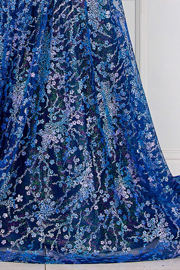 Sleeveless Deep V Neckline Glitter Print A Line Dr