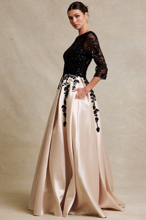 3 Quarter Sleeve Embellished Top Contrast Dress