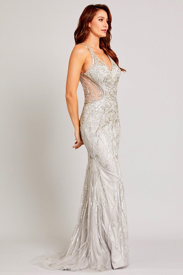 Sleeveless Deep V Neck Embellished Sheath Dress