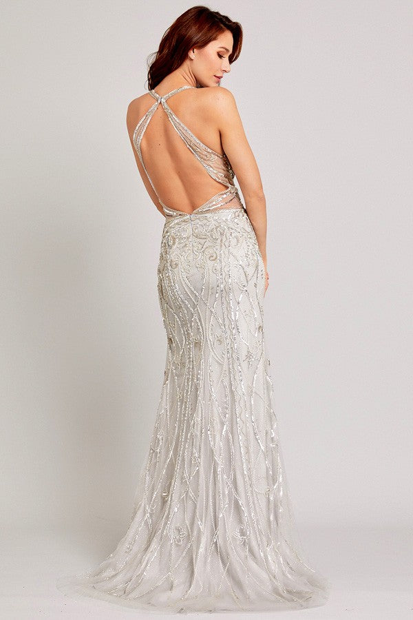 Sleeveless Deep V Neck Embellished Sheath Dress