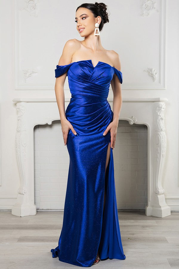 Off The Shoulder Stretch Satin Sheath Dress