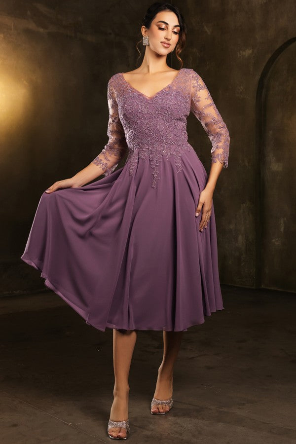 Sheer 3 Quarter Sleeve Midi Mama Dress