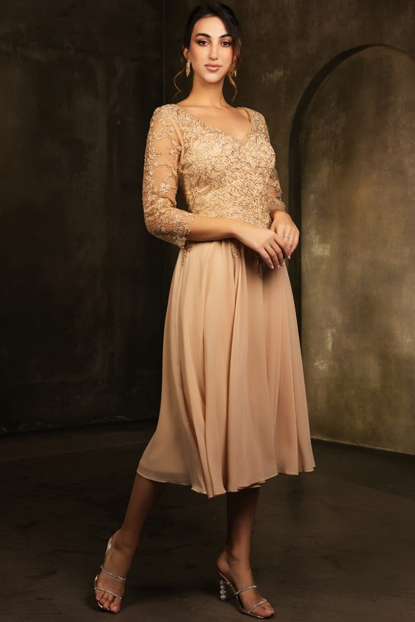 Sheer 3 Quarter Sleeve Midi Mama Dress