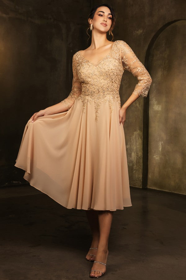 Sheer 3 Quarter Sleeve Midi Mama Dress