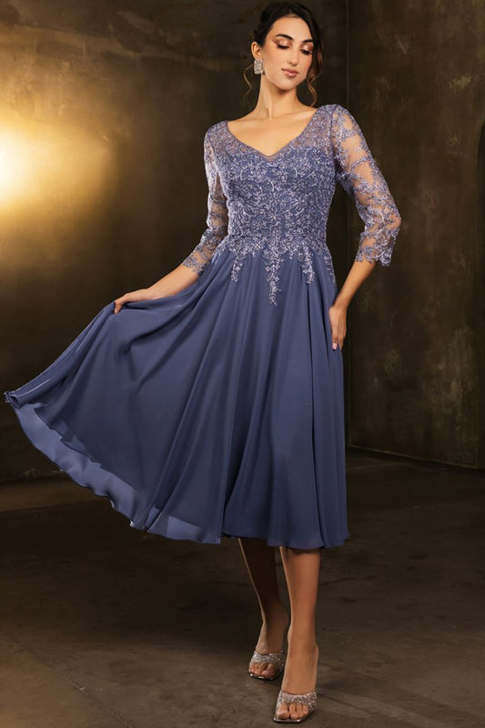 Sheer 3 Quarter Sleeve Midi Mama Dress