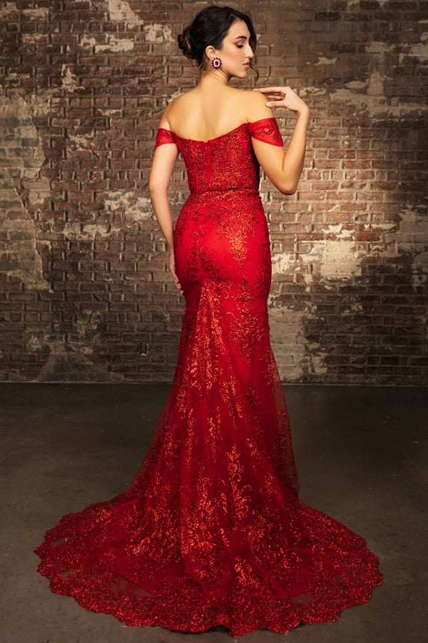 Off The Shoulder Plunging Neckline Sheath Dress