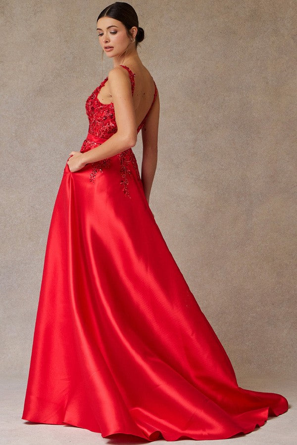 Sleeveless Deep V Neckline A Line Dress