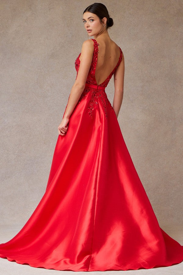 Sleeveless Deep V Neckline A Line Dress