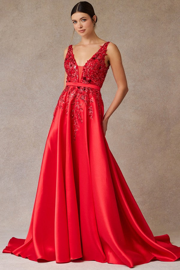 Sleeveless Deep V Neckline A Line Dress