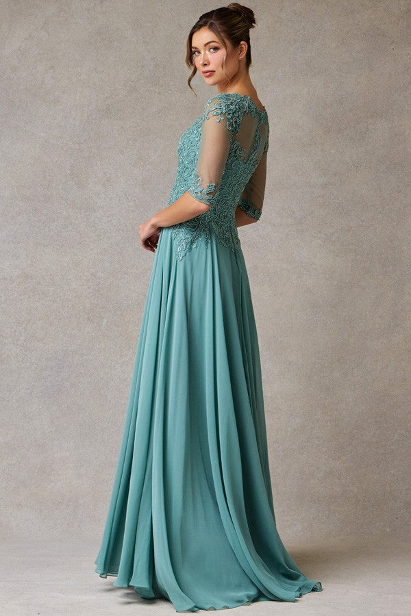 Sheer 3 Quarter Sleeve Bateau Chiffon Mama Dress