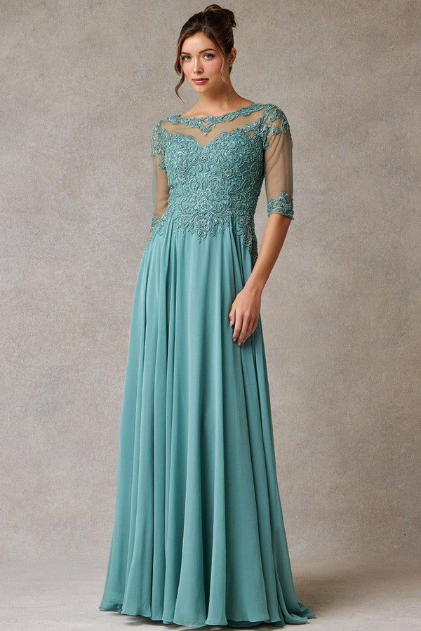 Sheer 3 Quarter Sleeve Bateau Chiffon Mama Dress
