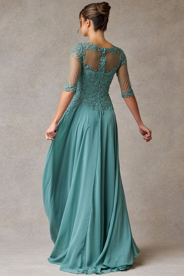 Sheer 3 Quarter Sleeve Bateau Chiffon Mama Dress