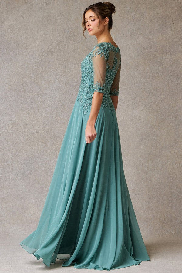 Sheer 3 Quarter Sleeve Bateau Chiffon Mama Dress