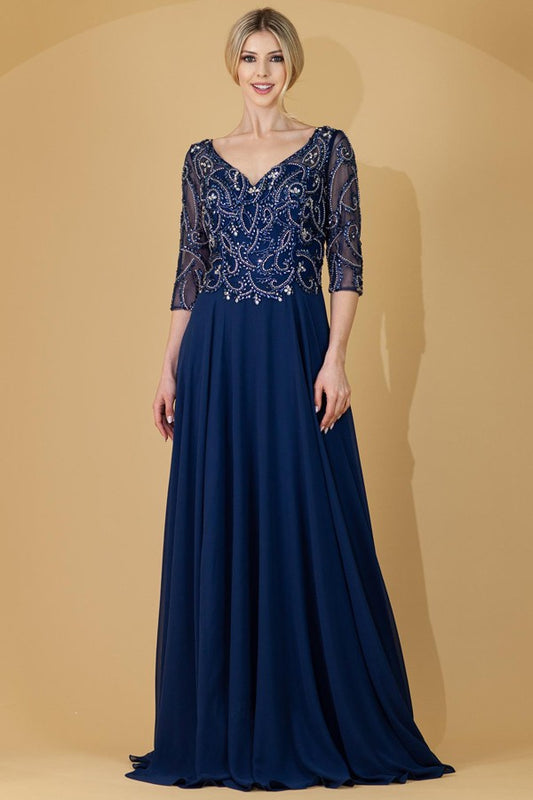 Beaded Bateau Neckline A Line Mob Dress