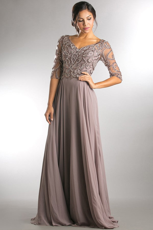 Beaded Bateau Neckline A Line Mob Dress