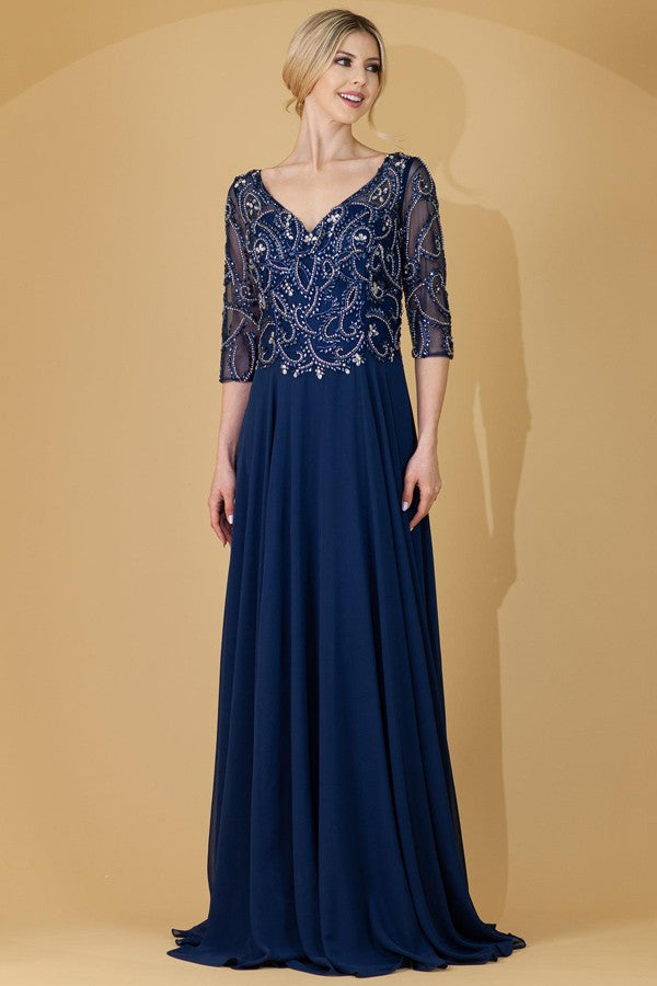 Beaded Bateau Neckline A Line Mob Dress