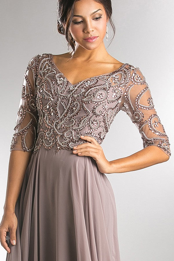 Beaded Bateau Neckline A Line Mob Dress