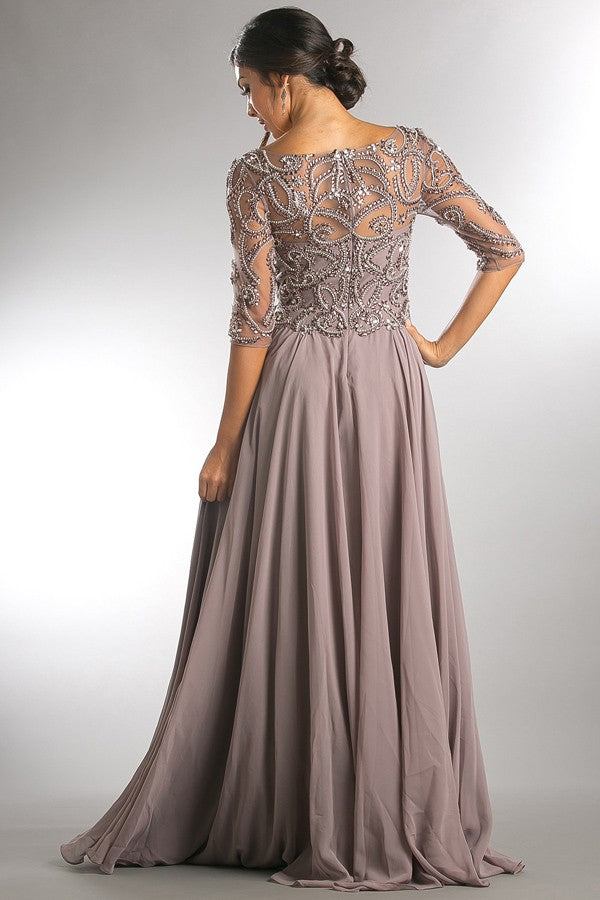 Beaded Bateau Neckline A Line Mob Dress