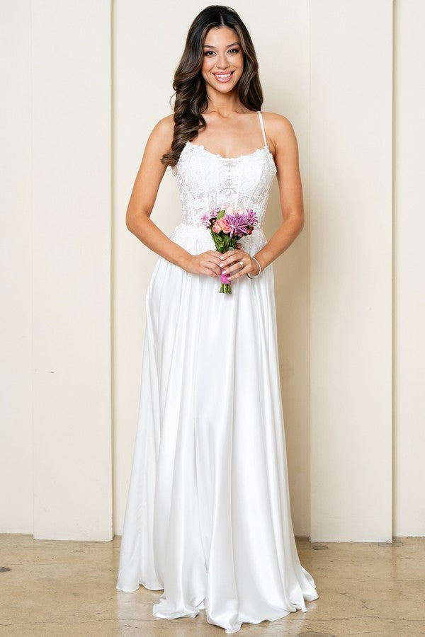 Sleeveless Spaghetti Straps A Line Satin Dress