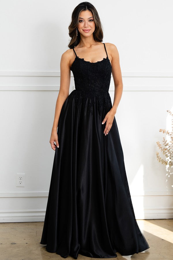 Sleeveless Spaghetti Straps A Line Satin Dress