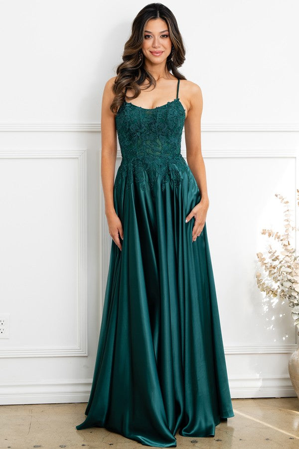 Sleeveless Spaghetti Straps A Line Satin Dress