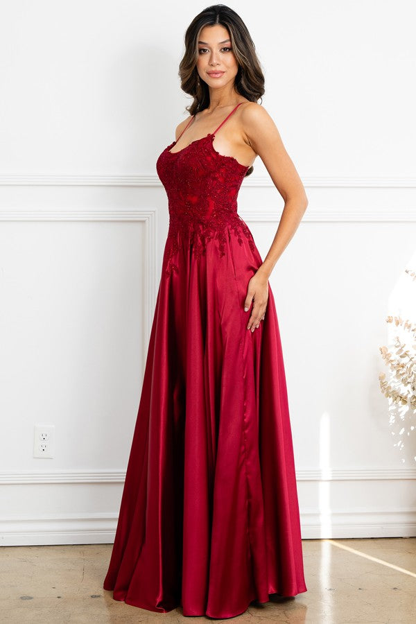 Sleeveless Spaghetti Straps A Line Satin Dress