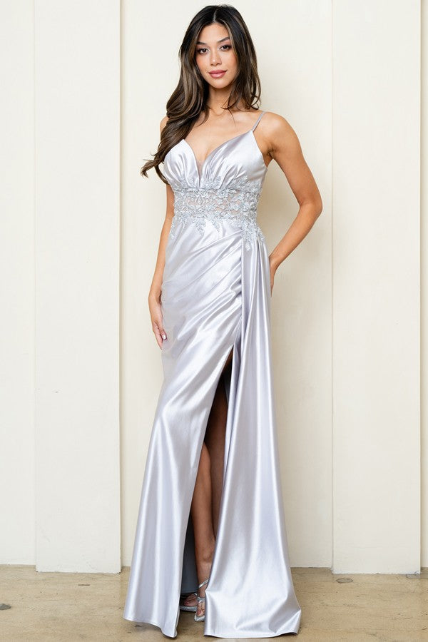 Sleeveless Spaghetti Straps Satin Dress