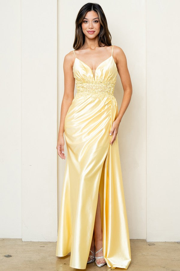 Sleeveless Spaghetti Straps Satin Dress