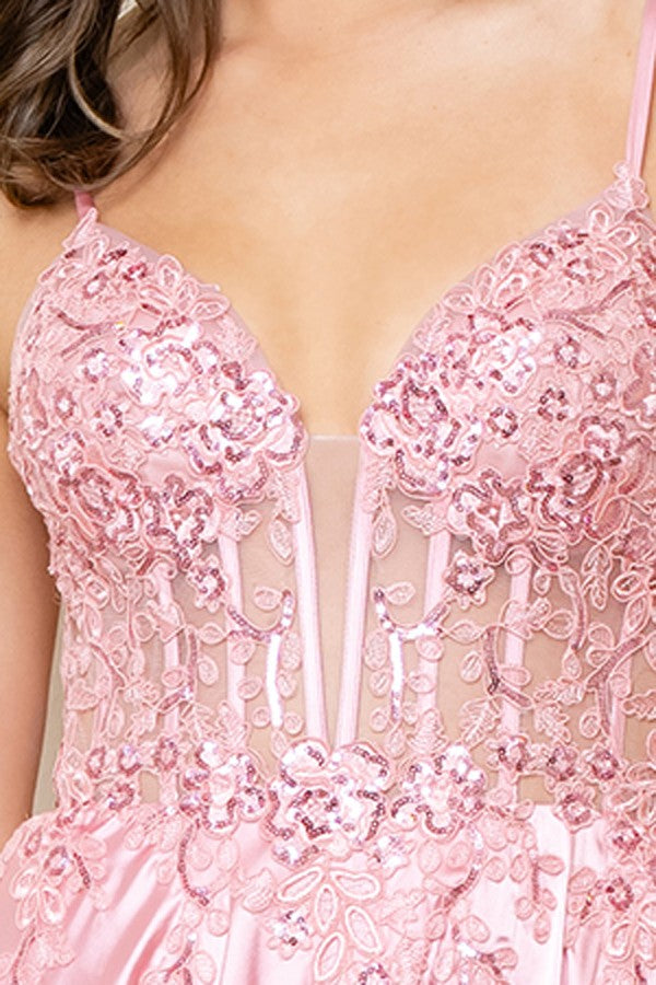 Sleeveless Embroidered Top A Line Satin Dress