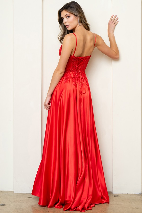 Sleeveless Embroidered Top A Line Satin Dress