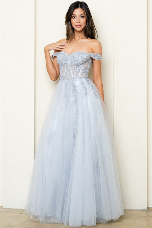 Off Shoulder Embroidered Top A Line Dress