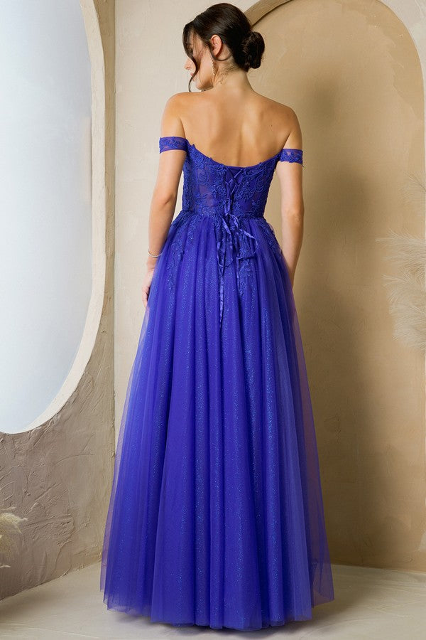 Off Shoulder Embroidered Top A Line Dress