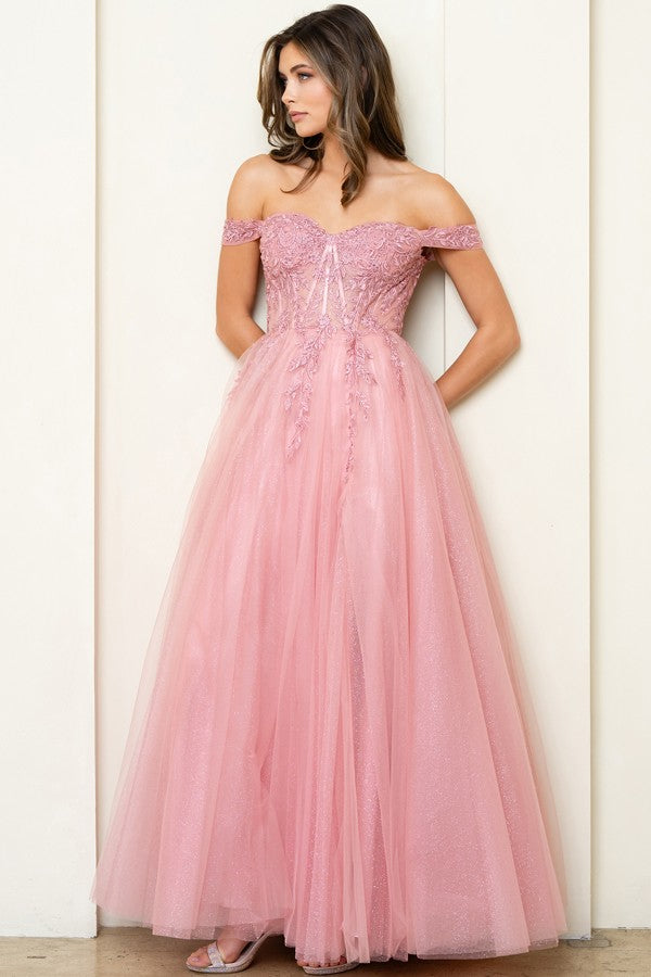 Off Shoulder Embroidered Top A Line Dress