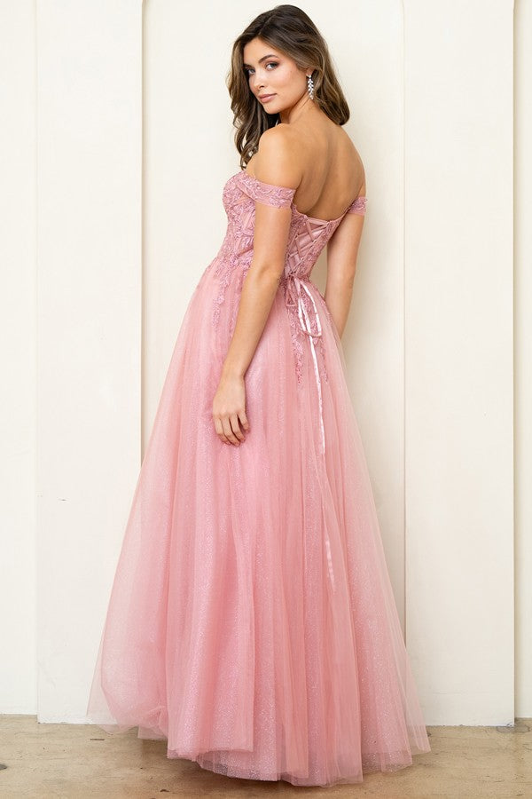 Off Shoulder Embroidered Top A Line Dress