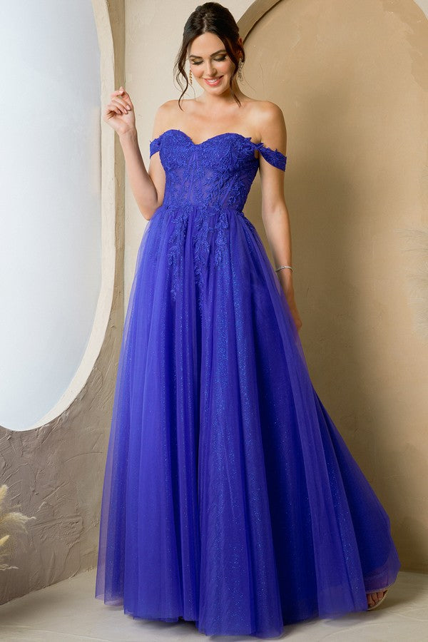 Off Shoulder Embroidered Top A Line Dress