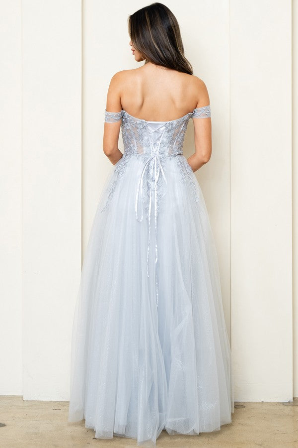 Off Shoulder Embroidered Top A Line Dress