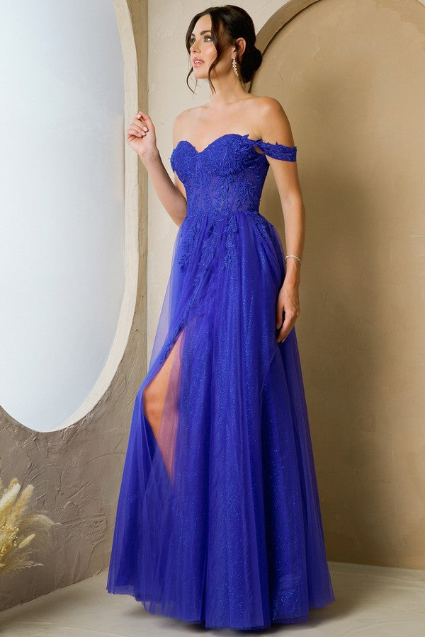 Off Shoulder Embroidered Top A Line Dress