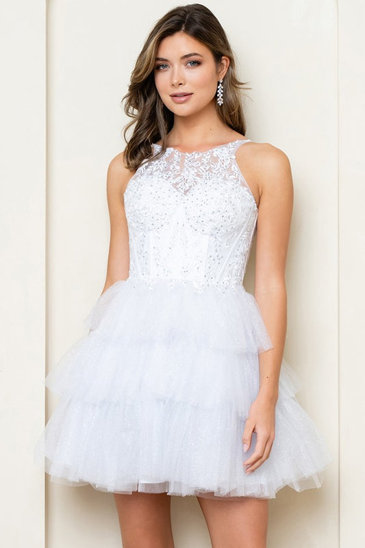 Sleeveless Embellished Top Tier Skirt Short Dress