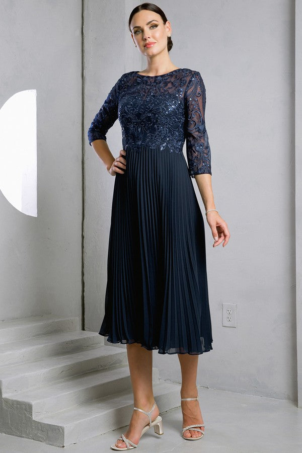 3 Quarter Sleeve Embellished Top Pleat Mob Dress