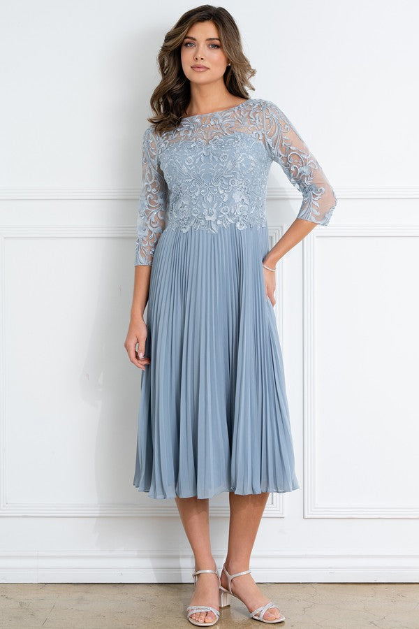 3 Quarter Sleeve Embellished Top Pleat Mob Dress