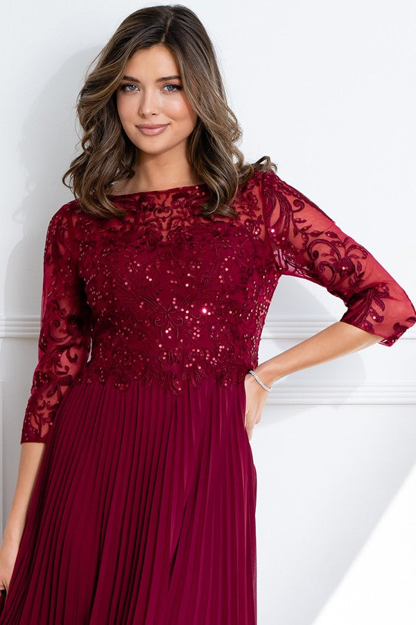 3 Quarter Sleeve Embellished Top Pleat Mob Dress