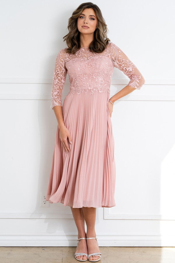 3 Quarter Sleeve Embellished Top Pleat Mob Dress