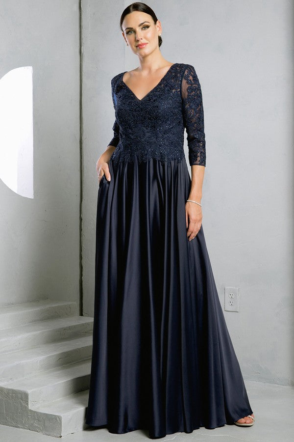 Sheer 3 Quarter Sleeve Lace Top A Line Mob Dress